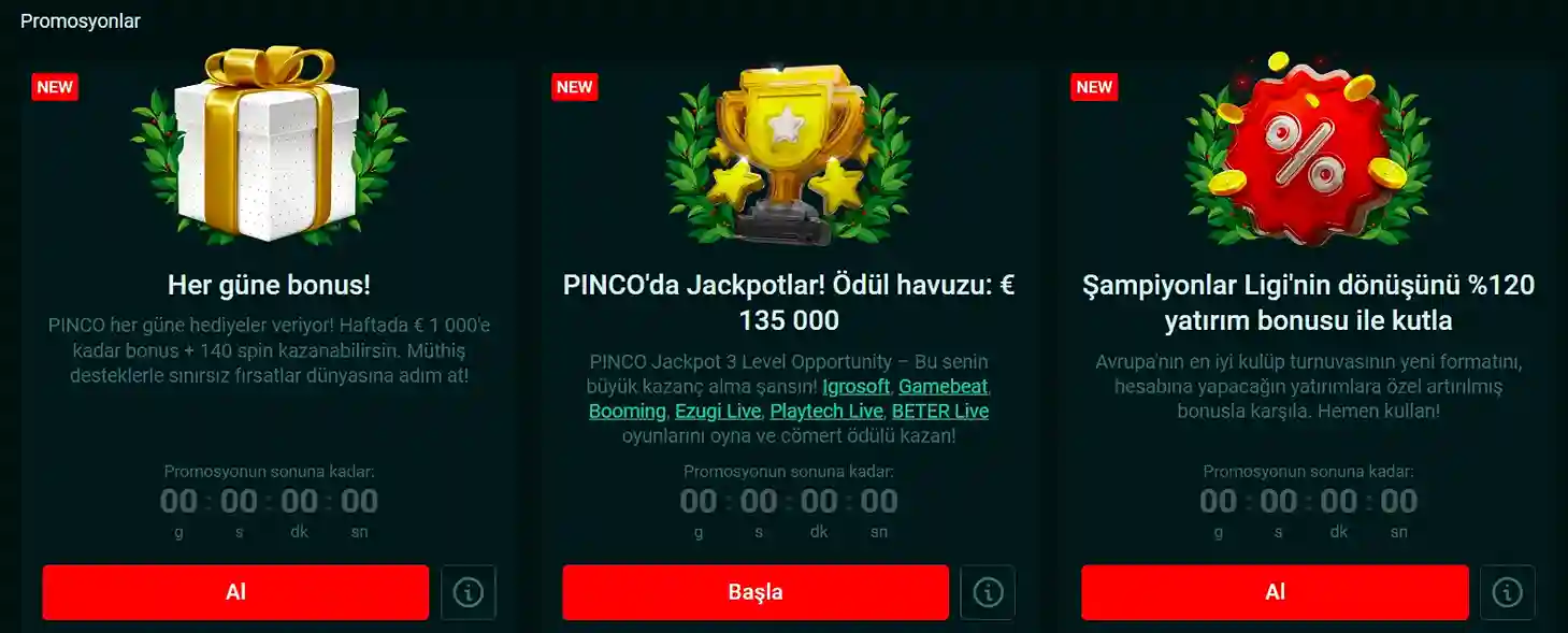 Pinco'da  Hoş Geldin Bonusları